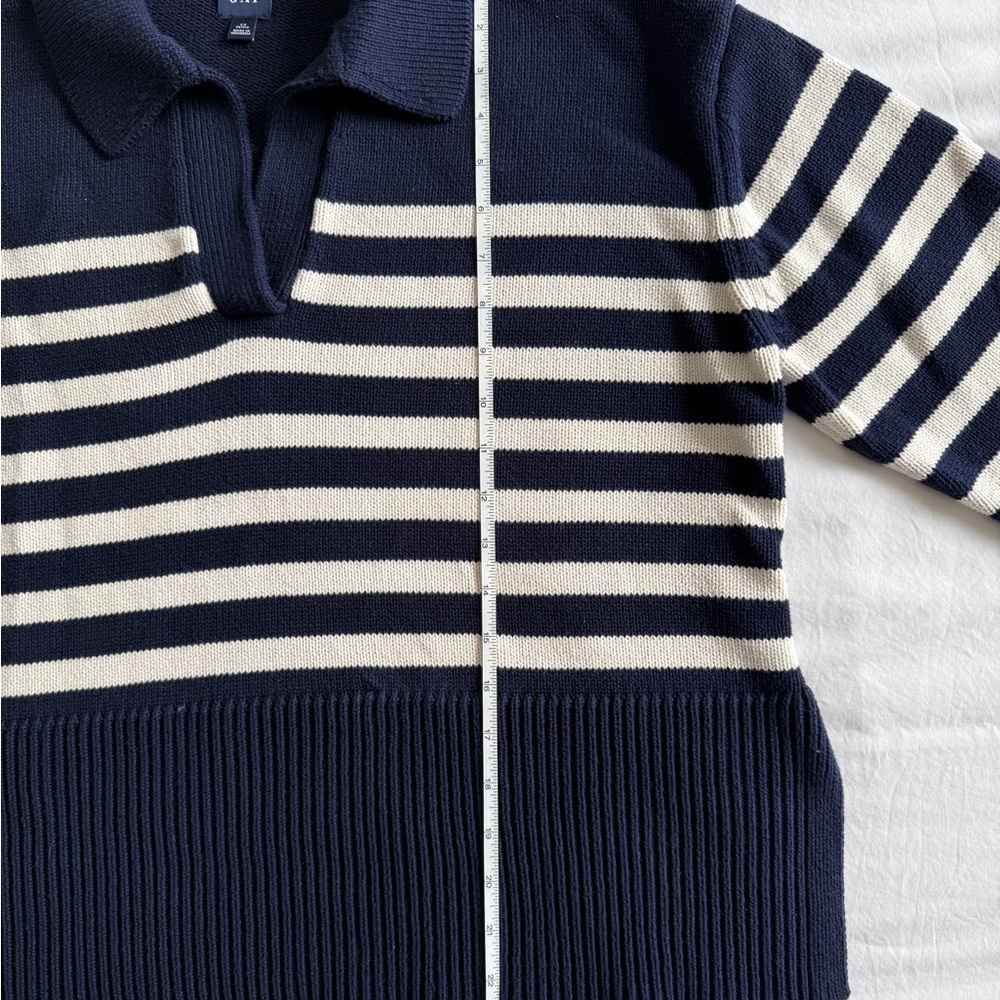 Navy and White Striped Women's Sweater - Picture 5 of 7